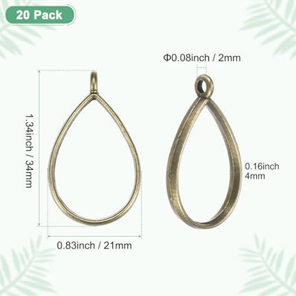 M METERXITY 20-Pack Open Bezels for Resin, Teardrop Shape Open Back Bezel Pendants for Resin Jewelry Making/DIY Earrings Necklace, Alloy Hollow Frame Pendants [Bronze Tone] - Image 3
