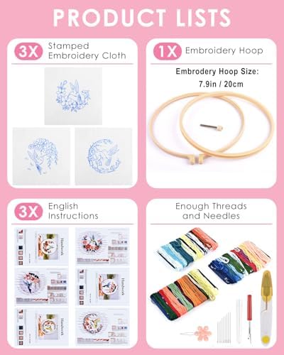 TINDTOP Hummingbird and Flower Embroidery Kit for Adults - Image 2
