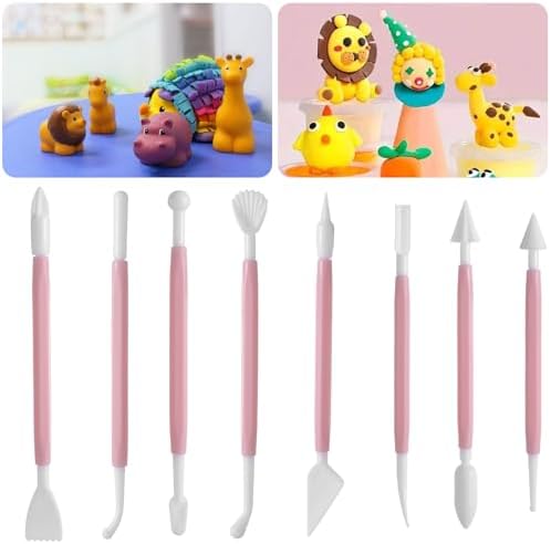 8 Pcs Clay Sculpting Tools Kit Fondant Sculpting Tool Set Air Dry Clay Tools Double Head Pottery Modeling Clays Carving Tool Plastic Cake Decorating Pens for Flower Modeling Baking Crafts Adult Pink - Image 3