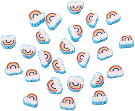 100pcs Blue Rainbow Polymer Clay Spacer Beads for Women Jewelry Making DIY Bracelet Necklace Hair Clip Accessories (Rainbow) by LUBINGSHINE