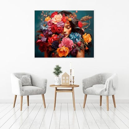 Clendo Flower Woman Paint by Numbers Kit for Adults, DIY Flower Paint by Numbers on Canvas, Colorful Picture Oil Painting Art and Crafts Kits for Wall Decor 16x20inch(Without Frame) - Image 6