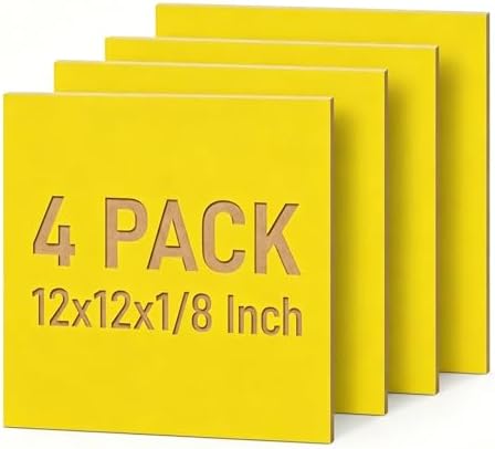 4 Pack Yellow Basswood Sheets for Crafts, 12"x12"x1/8" (3mm) Unfinished Plywood for Laser Cutting & Engraving, DIY Ornaments & Architectural Models by Creatorally