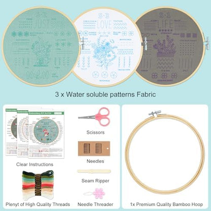 3 Sets Embroidery Kit for Beginners to Learn 36 Basic Embroidery Stitches Practice Kit,Hand Embroidery Cross Stitch Kits for Beginners with Embroidery Patterns, Hoop,Threads,Tools - Image 6
