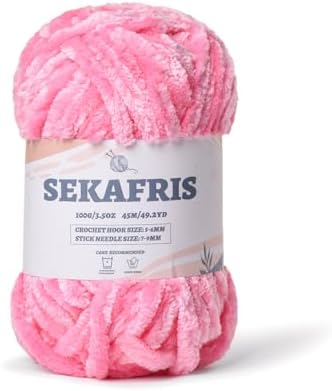 Chenille Velvet Soft Yarn Pink 1 Pack by Sekafris