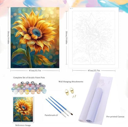 Natuyalo Paint by Numbers Kit for Adults - Sunflower DIY Adult Paint by Number Kits Flowers Acrylic Canvas Painting for Adults Beginners Art Crafts Without Frame, 16x20 Inch - Image 5