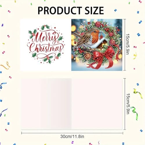 6Pcs Christmas Greeting Card DIY Diamond Art Painting Greeting Cards Blessing Folding Card Kit with White Envelopes Diamond Arts Crafts for Birthday Festival Gift-Bird02 - Image 3