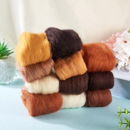 Boutigem 11 Colors 55G Brown Needle Felting Wool Roving, DIY Craft Spinning Fibre Wool Roving for Needle Felting, Chunky Handmade Yarn for Beginners DIY Hand Spinning, Weaving and Blending - Image 5