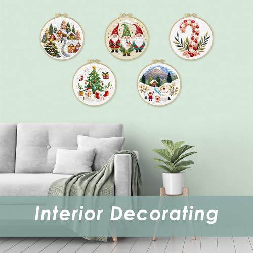 ERKOON Embroidery Kit for Beginners, 5 Sets Christmas Cross Stitch Set for Adults Include Embroidery Cloth Hoops Threads for Craft Lover Hand Stitch with Skill Techniques (Christmas#2) - Image 7