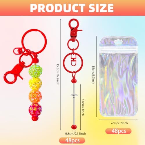 96 Pcs Beadable Keychains Bars bulk - 48 Colorful DIY Metal Beaded Keychain Making Kit + 48 Bags Included, Bead Keychain Supplies,Blank Key Chain, Perfect for Women, Men, Mother's Day, Birthday Gift - Image 2