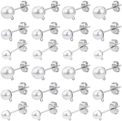 1 Box 120Pcs Silver Pearl Earring Posts Earring Findings Hypoallergenic Bulk Stainless Steel Ear Stud Finding with Loop Imitation Pearl Butterfly Back Ball Ear Post for Jewelry Making Crafts by SOFPLATE