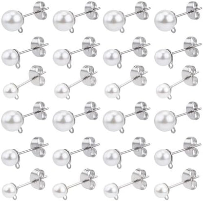 1 Box 120Pcs Silver Pearl Earring Posts Earring Findings Hypoallergenic Bulk Stainless Steel Ear Stud Finding with Loop Imitation Pearl Butterfly Back Ball Ear Post for Jewelry Making Crafts by SOFPLATE