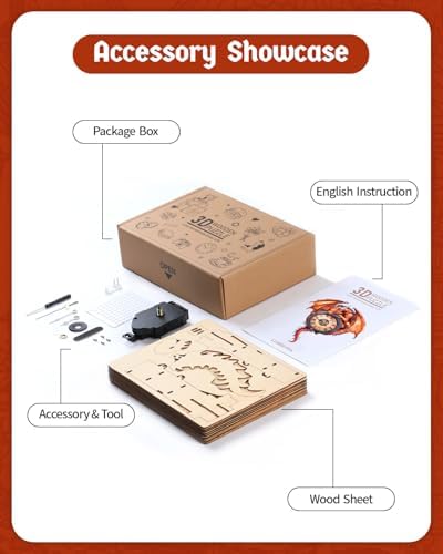 3D Puzzles for Adults-Wooden Firy Dragon Clock Puzzle DIY Clock Model Kit - Image 3
