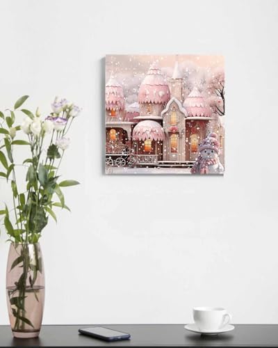 Sunteeny Paint by Number for Adults Beginner Christmas Pink Cabin Rose Hat Snowman DIY Digital Oil Painting by Numbers Picture Drawing On Canvas Framed 16"x16" - Image 4