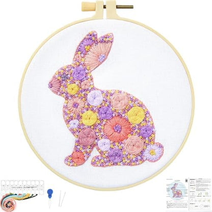 Easter Embroidery Kits for Beginners Adults, Flowers Bunny Embroidery Kits, Hand Stamped Cross Stitch Kits for Beginners Adults & Women Easter Gifts, Entire Set of Embroidery Supplies & Video Tutorial by Unknown