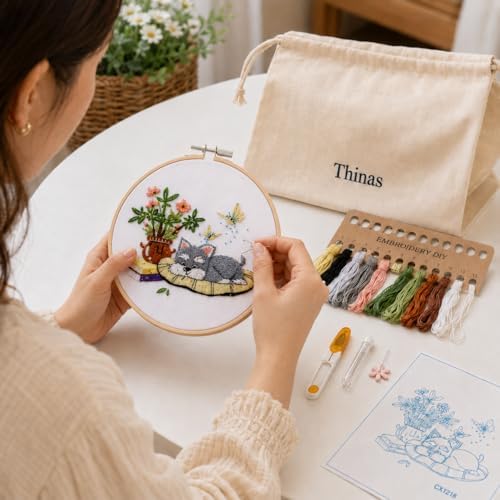 Thinas Embroidery Kit for Beginners Adults, 3 Pack Stamped Dog Embroidery Starter Set with Patterns & Video Tutorial, DIY Sewing Craft Supplies for Dog Lovers, Home Decor Gift Idea - Image 6