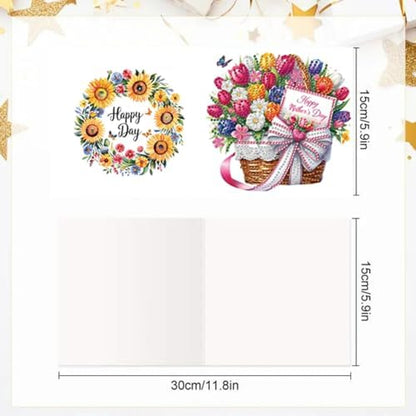 jinglinhh 6pcs Daisy Flower Basket Tulip Letters Diamond Art Painting Greeting Cards with Envelopes, DIY Card Making Kits for Adults, Diamond Art Postcards Christmas Cards Craft Gifts - Image 2