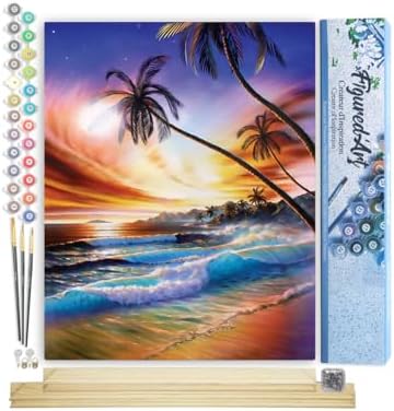 Figured'Art Paint by Numbers Kit for Adults Storm on The Beach 16"x20" - Craft Art Painting Rolled Canvas with DIY Wooden Frame by FiguredArt