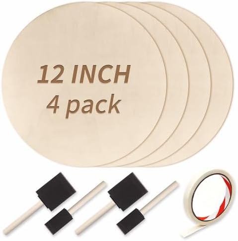 12 Inch Unfinished Wood Circles, 4-Pack Blank Rounds with Brush for Crafts by Unknown