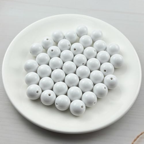 40pcs Acrylic Round Beads for Crafts 16mm Resin Candy Color Spacer Beads with Hole for Jewelry Making Sewing Crafts Decoration Necklaces Bracelets Earrings Supplies(White) - Image 2