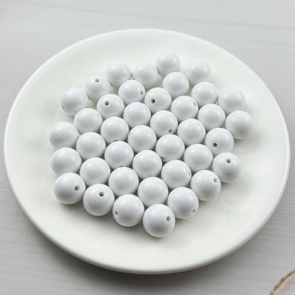 40pcs Acrylic Round Beads for Crafts 16mm Resin Candy Color Spacer Beads with Hole for Jewelry Making Sewing Crafts Decoration Necklaces Bracelets Earrings Supplies(White) - Image 2