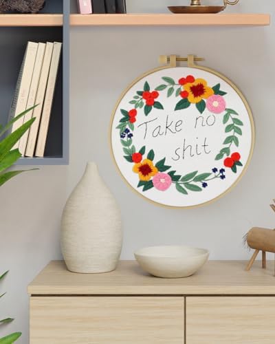 ERKOON Embroidery Kit for Beginners, Flower Cross Stitch Set for Include Embroidery Cloth Hoops Threads for Craft Lover Hand Stitch with Embroidery Skill Techniques (Happiness Wreath) - Image 7