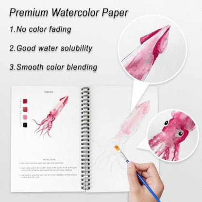 Watercolor Workbooks, 16 Colors Water Color Books Paint Set for Adults, Watercolor Coloring Book for Beginners, Water Color Workbook, 15 Beautiful Paintings for Beginners (Ocean Animals) - Image 5
