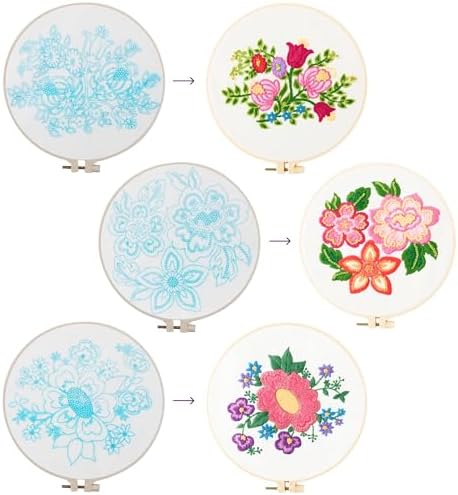 Looples Embroidery Kit for Beginners and Adults with Video Tutorials – DIY Starter Kit with 3 Stamped Floral Patterns, Hoops, Threads, Needles, and Instructions (Floral) - Image 4