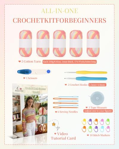 Aeelike Crochet Kit for Adults,Women Crochet Coverup,Ombre Pink Cotton Yarn - Image 6