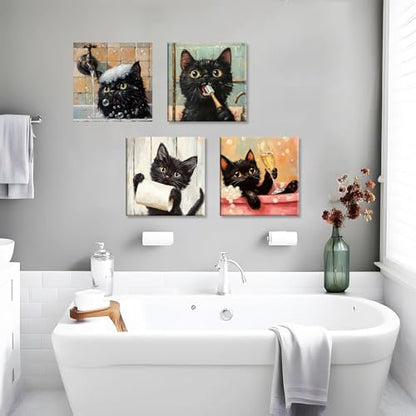 Clendo 4 Pack Black Cat Paint by Numbers Kit for Adults with Frame - Animals in Bathtub Adult Paint by Number Kit DIY Oil Painting Kits for Home Wall Decor 8x8 Inch - Image 4