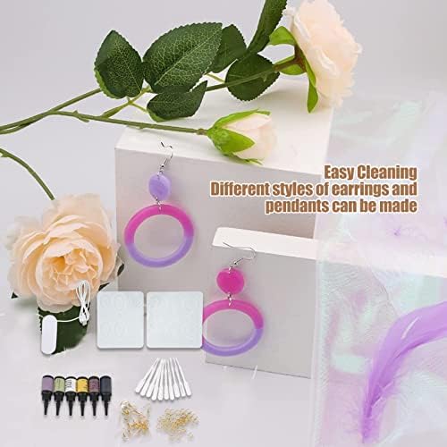 Resin Earring Mold Set with Lamp, DIY Jewelry Making Kit, 10 Straws 6 Color Glue 50 Gold Rings 20 Ear Hooks, Silicone for Resin Earrings Pendants Crafting - Image 3