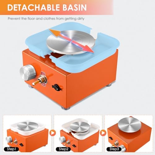 Mini Pottery Wheel Machine for Adults & Beginners, 2 Turntables (3.94" & 2.56") | 0-2000 RPM Adjustable Speed Pottery Machine Removable Splash Tray Ceramic Making Kit Includes 8 Sculpting Tools - Image 4