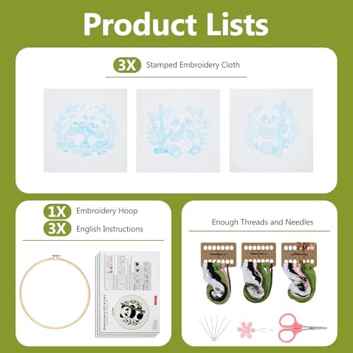 Santune Beginners Embroidery Kit for Adult Needlepoint Cross Stitch Kits Needle Point Sets with Panda Embroidery Patterns, Includes Step-By-Step Instructions and Accessories - Image 4