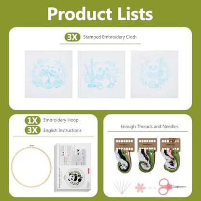 Santune Beginners Embroidery Kit for Adult Needlepoint Cross Stitch Kits Needle Point Sets with Panda Embroidery Patterns, Includes Step-By-Step Instructions and Accessories - Image 4