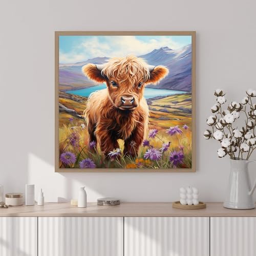 Artunion Framed Paint by Numbers Kit for Adults Beginners & Kids Ages 8-12,Highland Cow Paint by Number with Frame,Cow Animal Paint by Numbers Kit on Canvas 10 * 10 Inch Without Easel - Image 2