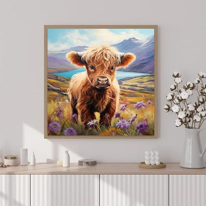 Artunion Framed Paint by Numbers Kit for Adults Beginners & Kids Ages 8-12,Highland Cow Paint by Number with Frame,Cow Animal Paint by Numbers Kit on Canvas 10 * 10 Inch Without Easel - Image 2