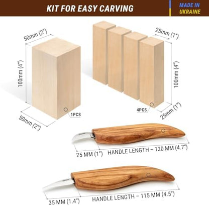 BeaverCraft Wood Carving Kit for Beginners S16 – Whittling Knives Sloyd, Chip Wood Carving Knife, Basswood Blocks for Carvers - Whittling Tools Set - Image 3