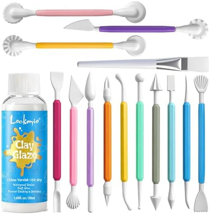 16PCS Double Head Sculpting Tools Set, Clay Tools Kit with 1.7 FL OZ Air Dry Clay Glaze for DIY Pottery, Molding Polymer Clay – Safe & Ergonomic Grip for Craft Lovers & Beginners by lockmio
