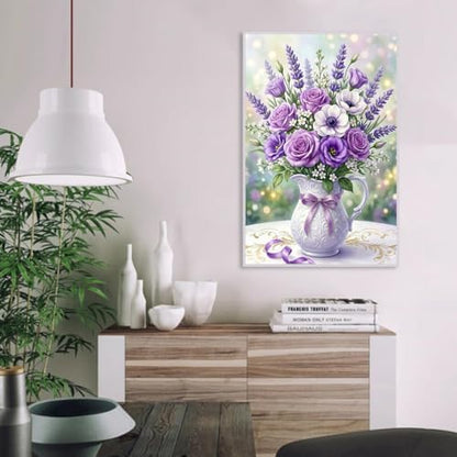 MaiMMaledy Paint by Numbers Kit 8Lx12W inch for Adults Beginners Canvas Pictures with Framed Drawing Painting Acrylic Pigment with Wooden Triangle Easel Purple Bouquet - Image 4