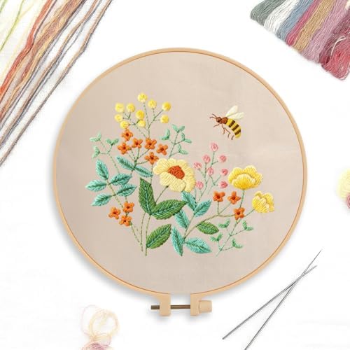 CREAWONDER Canvas Tote Bag Embroidery Kit with Pattern for Beginners, Arts and DIY Embroidery Crafts Kits for Adults, Include Instructions, Embroidery Hoops, Color Threads and Tool - Image 3