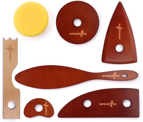 Pottery Ribs Tool Set, Clay Ceramic Shaping & Smoothing Tools, Pottery Foot Shaper Trimming for Carving,Beech Wood (6 Pieces) by Wrenchfire