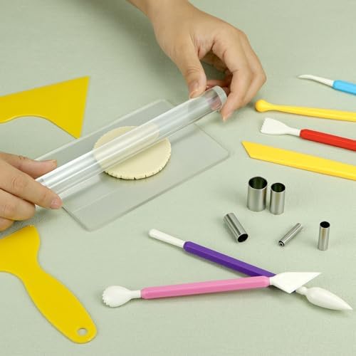 QWORK 24-Piece Clay Sculpting Tool Kit with Acrylic Roller, Sheets, Plastic Scraper, Stainless Steel Cutters, Polymer Clay Cutter Tools - Image 5