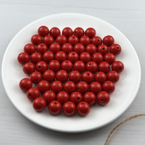 60pcs Acrylic Round Beads for Crafts 14mm Resin Candy Color Spacer Beads with Hole for Jewelry Making Sewing Crafts Decoration Necklaces Bracelets Earrings Supplies(Red) - Image 2