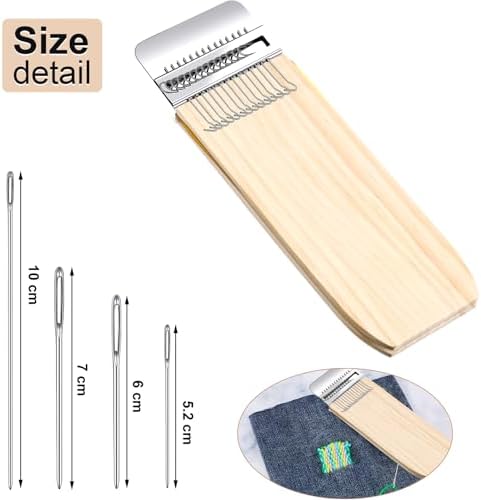 Luinabio Darning Small Loom Speedweve Style Machine Wood Knitting Looms Type Weave Tool 14 Hooks and 9 Yarn Knitting Needles Hand DIY Craft Weaving Repair Tool for Jeans(Rectangle,Classic Color) - Image 3