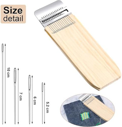 Luinabio Darning Small Loom Speedweve Style Machine Wood Knitting Looms Type Weave Tool 14 Hooks and 9 Yarn Knitting Needles Hand DIY Craft Weaving Repair Tool for Jeans(Rectangle,Classic Color) - Image 3