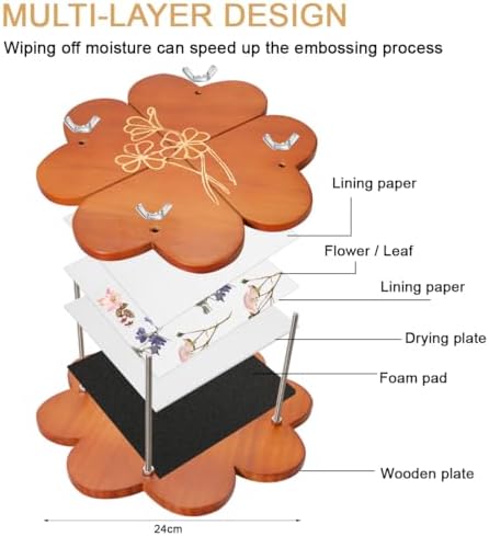 GPVHYJ Flower Press Kit for Adults 11" x 11" 6-Layer Large Wooden Plant Pressing DIY Bouquet Preservation & Dried Flower Art - Image 4