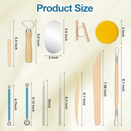 Amrules 12 Pcs Polymer Clay Sculpting Tools Kit for Adults, Light Yellow - Image 2