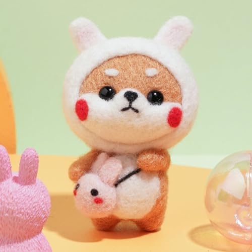 Wizardi Beginner Needle Felting Kit for Adults - Puppy in Rabbit Costume. Animal Felting Kit 7.5x4.5x4cm. Felting Tools. Wool Felting Supplies. Felt Crafts. Wool Felt. F07N8-W4 by Wizardi