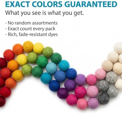 Glaciart One Felt Pom Poms, Wool Balls (240 Pieces) 1.5 cm – 0.6 Inch, Handmade Felted 40 Color (Red, Pink, Blue, Orange, Yellow, Gray, Black, Pastel and More) Bulk Small Puff for Felting and Garland - Image 5