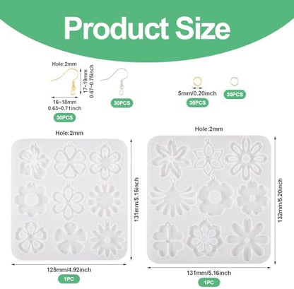 Boutigem 2Pcs Flower Pendant Silicone Molds Assorted Floral Resin Casting Molds with Earring Hooks Jump Rings for DIY Crafts Earring Keychain Necklace Jewelry Making - Image 2