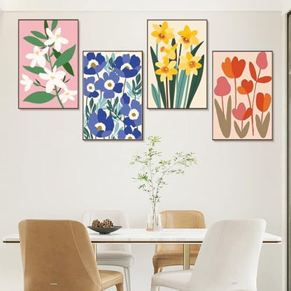 JULOUYN 4 Pack Flower Paint by Numbers Kit for Adults with Framed 8x12in - Image 5